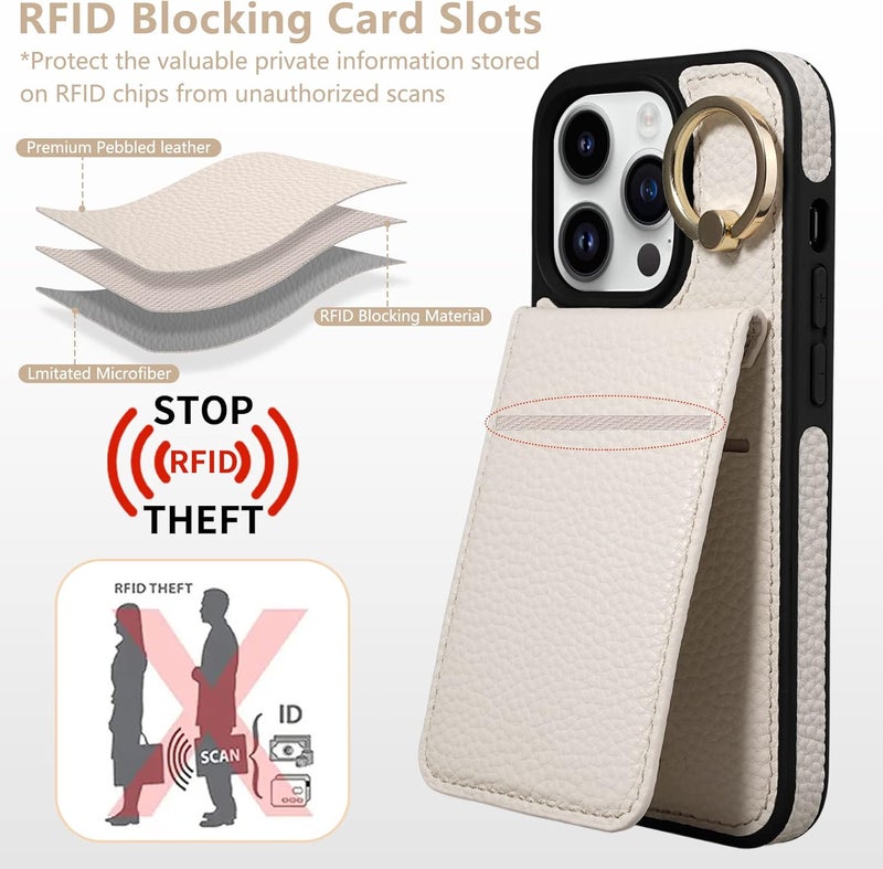Keallce Case for iPhone 14 Pro 6.1'', Detachable Crossbody Wallet Case with RFID Blocking Card Slots, 360ｰStand Ring, Flip Leather Protective Cover Lanyard Shoulder Strap Women for iPhone 14 Pro,Beige - Image 4